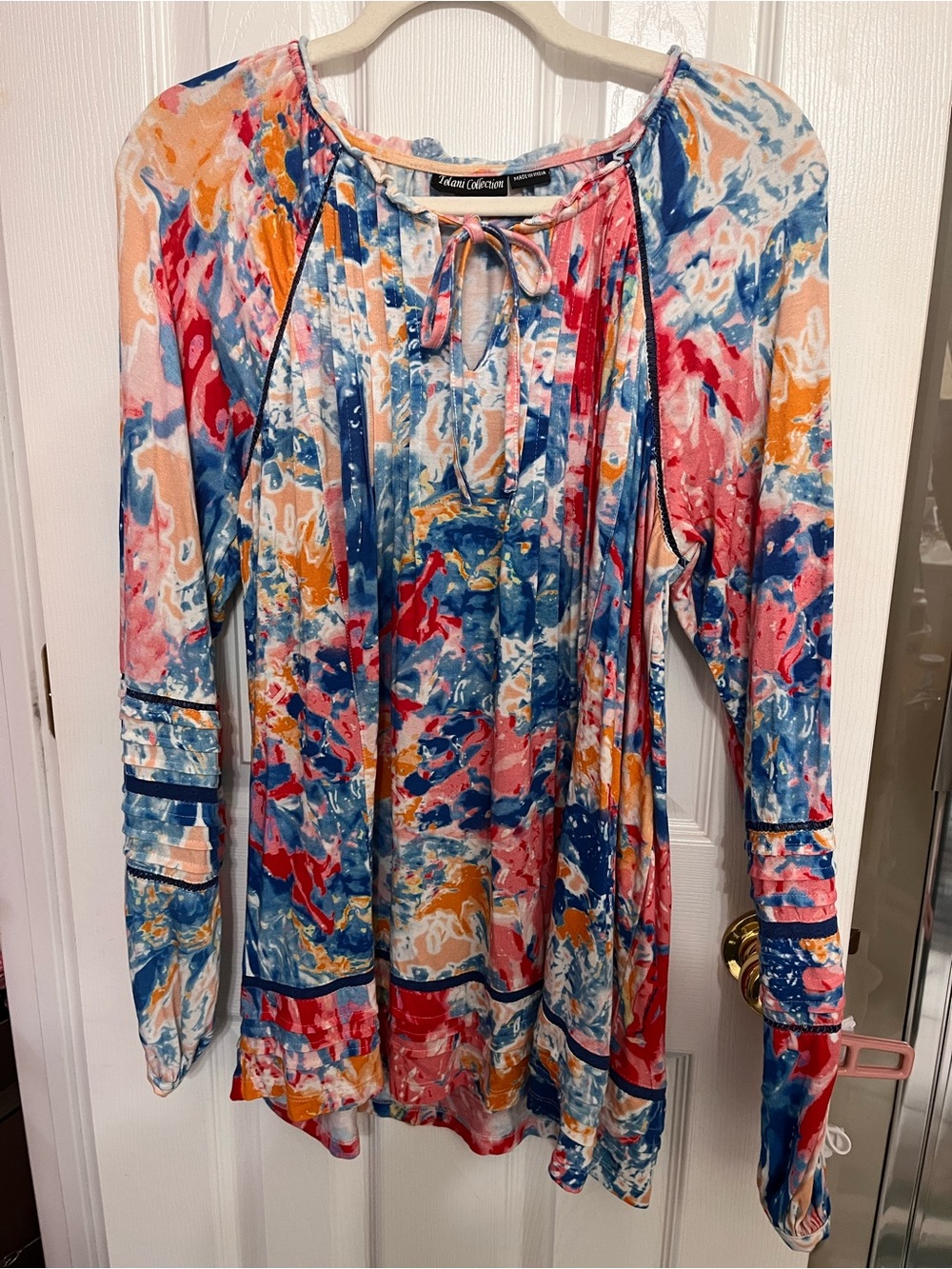 Tolani Multicolor Marble-Print Mini Dress/Long Tunic — Blue, Pink, Orange, White